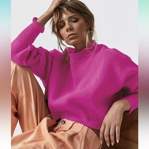 Vibrant Pink Sweater Barbie Barbiecore Girly Feminine Soft Stretch Comfy Casual